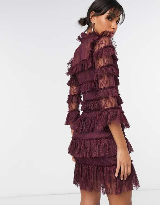 By Malina Carmine mini dress in velvet animal in deep plum ASOS