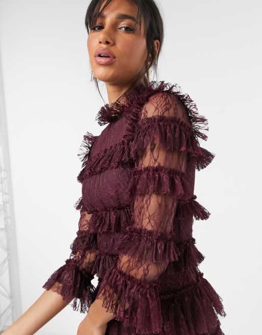 By Malina Carmine mini dress in velvet animal in deep plum ASOS