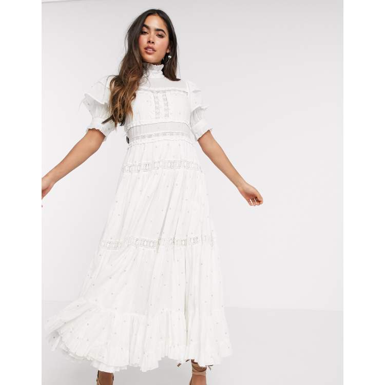 By Malina Iro lace insert midi dress in ditsy ASOS