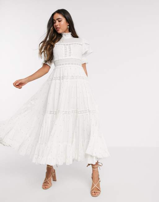 By Malina Iro lace insert midi dress in ditsy ASOS