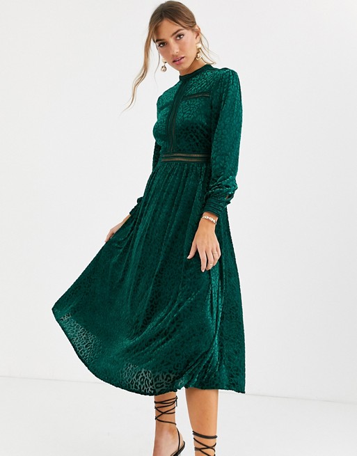 By Malina Paolina long sleeve velvet maxi dress in emerald green