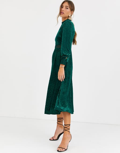 By Malina Paolina long sleeve velvet maxi dress in emerald green