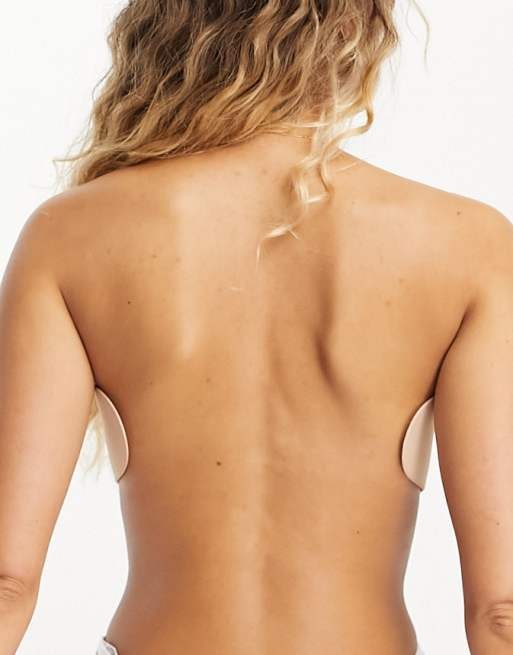 sachin and babi light blue dress Bye Bra strapless and backless stick on bra with clear side wings in beige main image 1