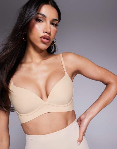 Bye Bra – Glättender, gepolsterter Push-up-BH ohne Bügel in Beige mit tiefem Ausschnitt - view 1