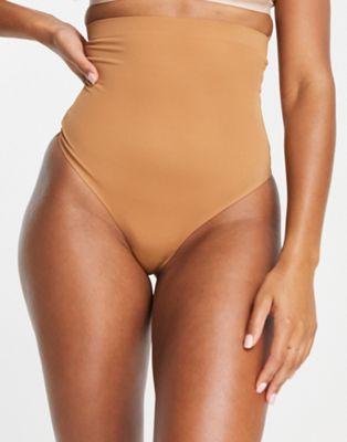 Shop Bye Bra Invisible High Waist Medium Contour Shaping Thong In Light Brown
