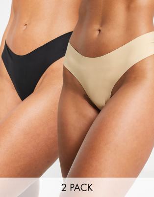 invisible no VPL smoothing 2 pack thong in black and beige-Multi