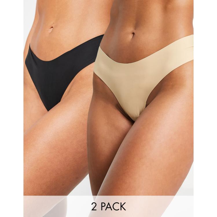 Bye Bra invisible no VPL smoothing 2 pack thong in black and beige