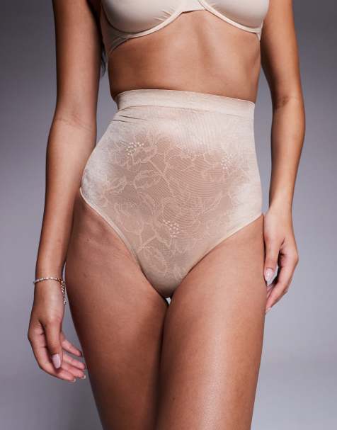 Bye Bra Lacy invisibe lace high waist shaping thong in beige 