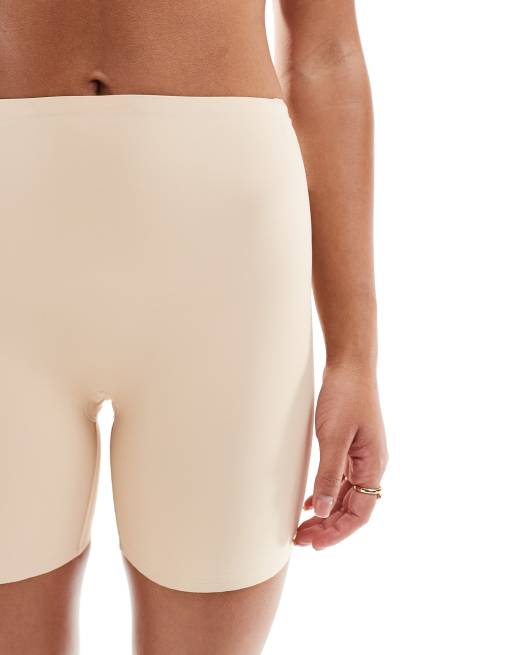 Bye Bra - Pantaloncini a vita alta beige con scollatura ampia sul retro, 5 di 5