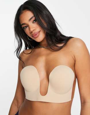 Bye Bra Seamless U Plunge Backless And Strapless Stick On Bra In Beige-neutral