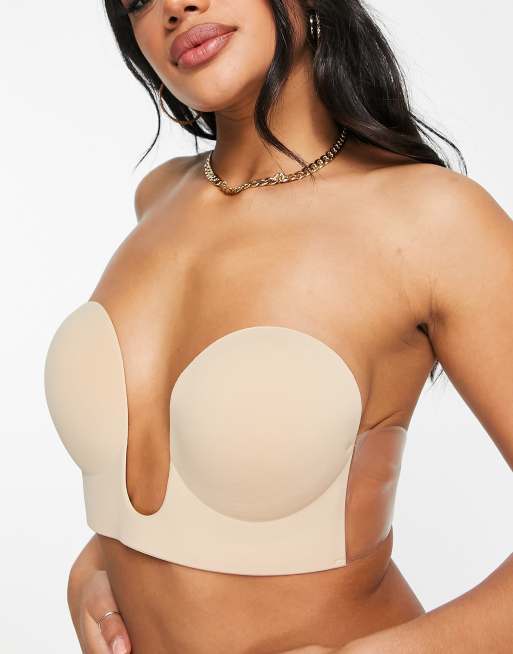 Bye Bra seamless U plunge backless and strapless stick on bra in beige |  ASOS