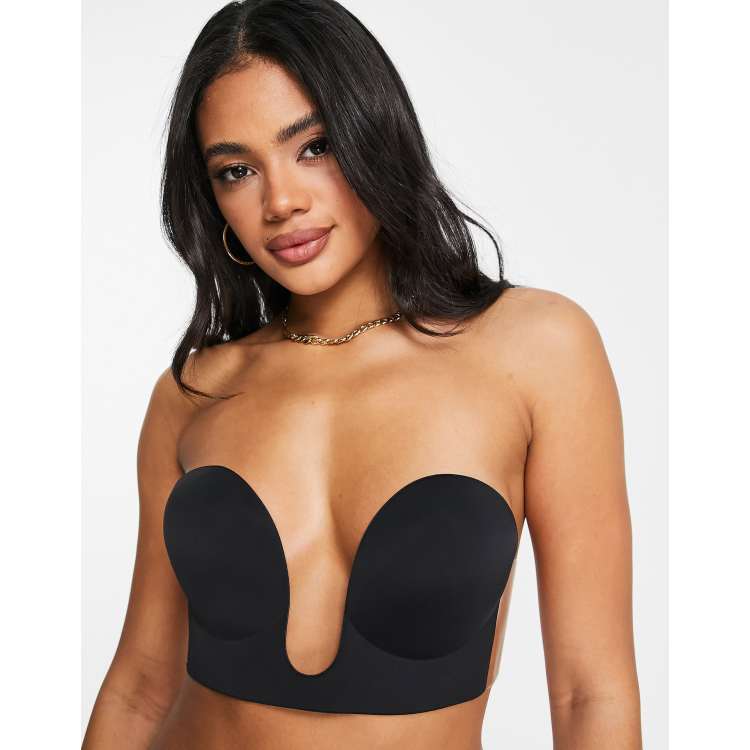 Bye Bra seamless U plunge backless and strapless stick on bra in black