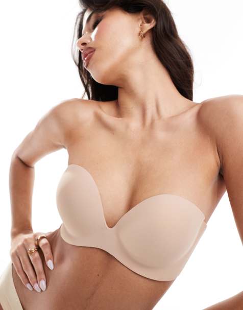 Bye Bra strapless and backless stick on bra with clear side wings in beige - view 1