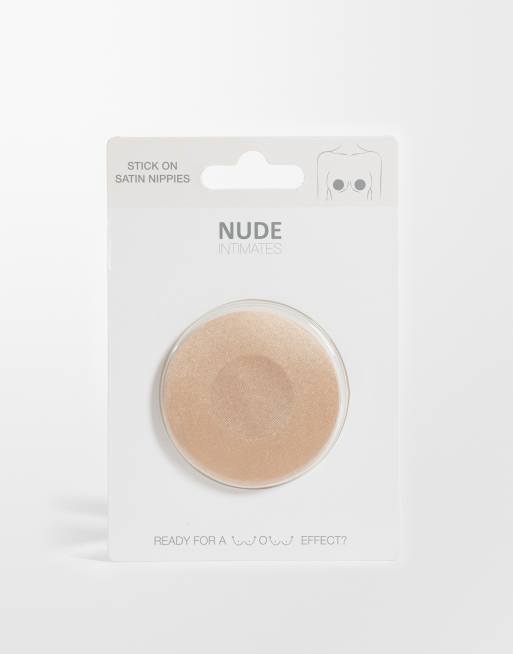 Bye Bra X Nude Intimates stick on satin nipple covers in beige, 3 of 3