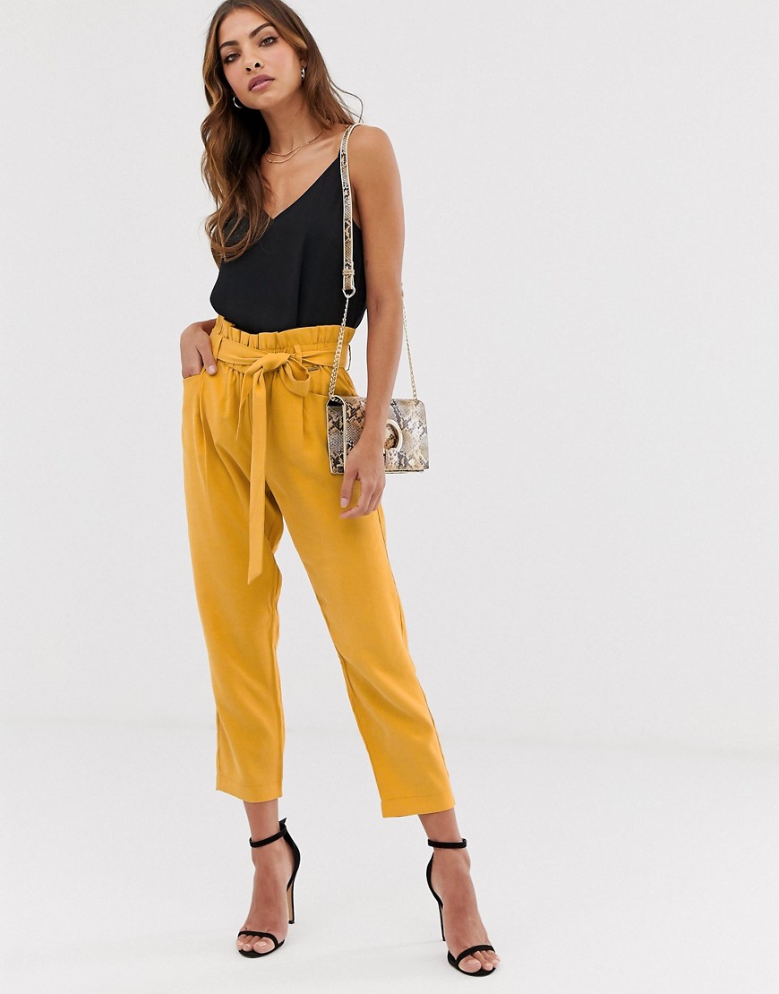 B.Young tie waist peg trousers-Yellow