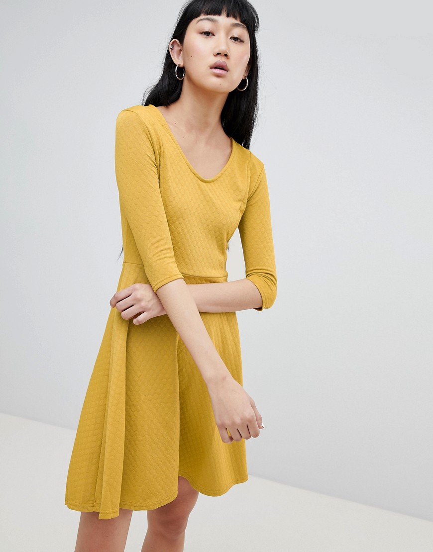 b.Young V Neck Skater Dress-Yellow