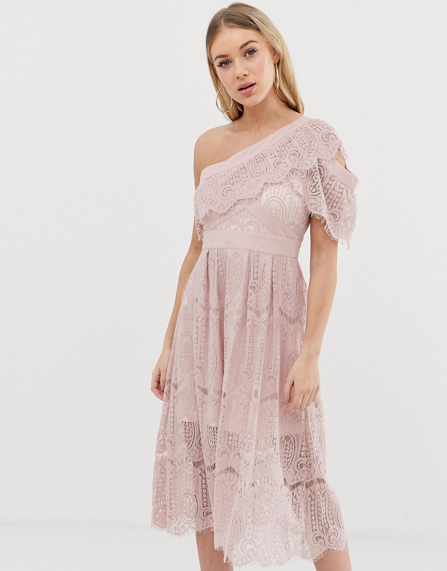 C by Cubic lace one shoulder midi dress-Pink