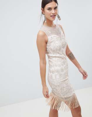 Red dress curved hem bandeau bodycon gold jacquard tops