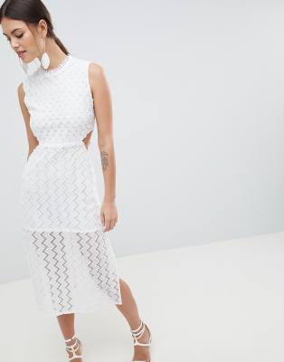 C By Cubic Sheer Lace Midi Dress-white | ModeSens