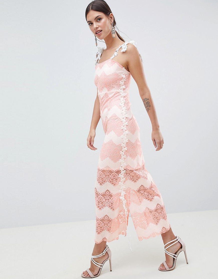 C By Cubic Striped Lace Maxi Dress-Pink