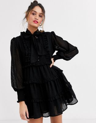 C/Meo collective high neck button through mini dress in black | ASOS
