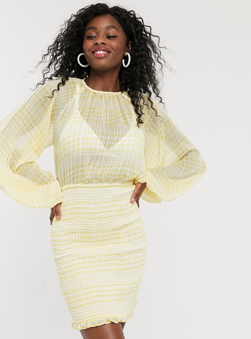 C/Meo Collective Stealing Sunshine check mini dress in yellow check