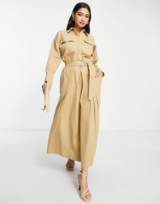 C/Meo Collective That Way volume sleeve dress in beige