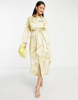 C/MEO One And Only ruched front paisley dress in yellow