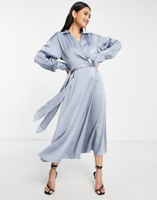 C/MEO Right There floaty wrap dress in blue
