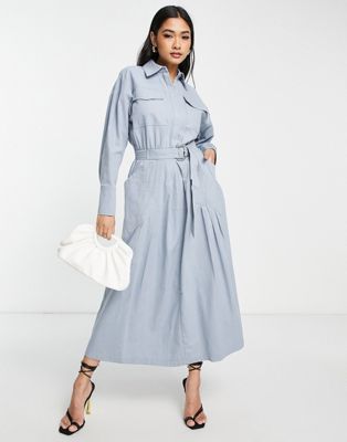 C/MEO That Way volume sleeve dress in blue
