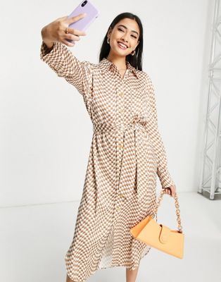 C/meo What You Do geo print midi dress in toffee