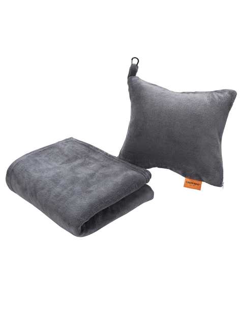 Cabin Max attachable travel pillow and blanket set in graphite - view 1