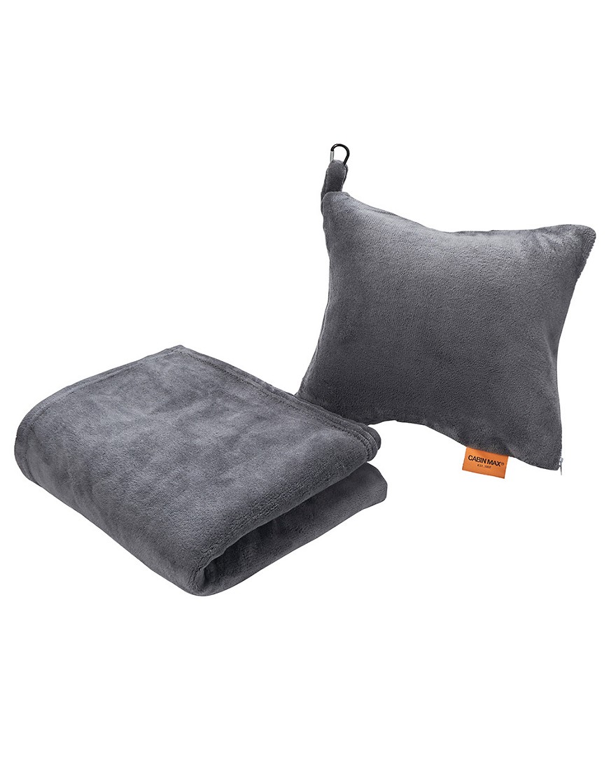 Cabin Max attachable travel pillow and blanket set in graphite-Black