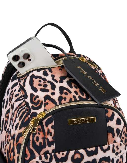 Cabin Max Travel hack underseat backpack 40x20x25cm in golden leopard ASOS