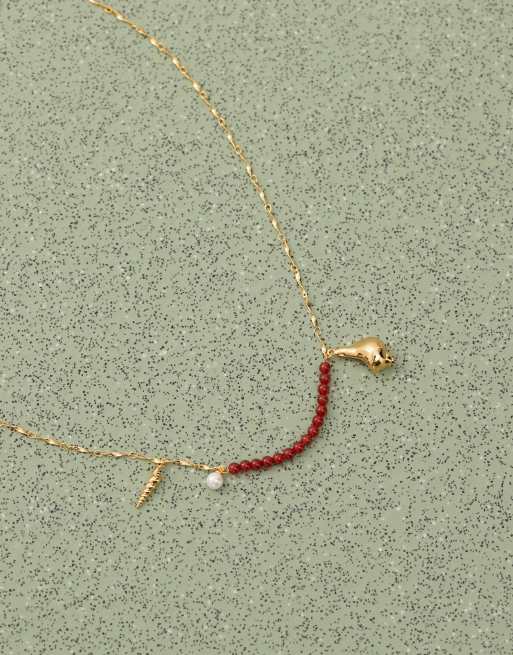 Cadena para el vientre con cuentas rojas chapada en oro de 18 quilates Siren de En Route, 2 de 3