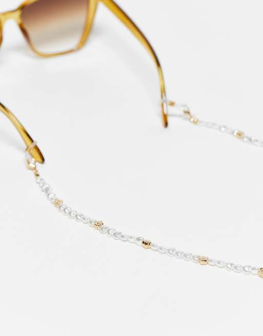 Cadena para gafas de sol blanca con diseño de flores y perlas de imitación de Vero Moda