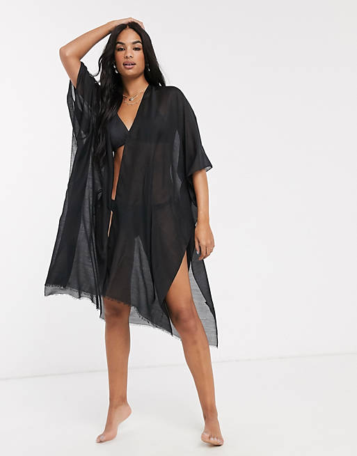Mujer Ropa de Moda de baño de Caftanes y moda de playa Camisa negra playera de ASOS de color Negro 
