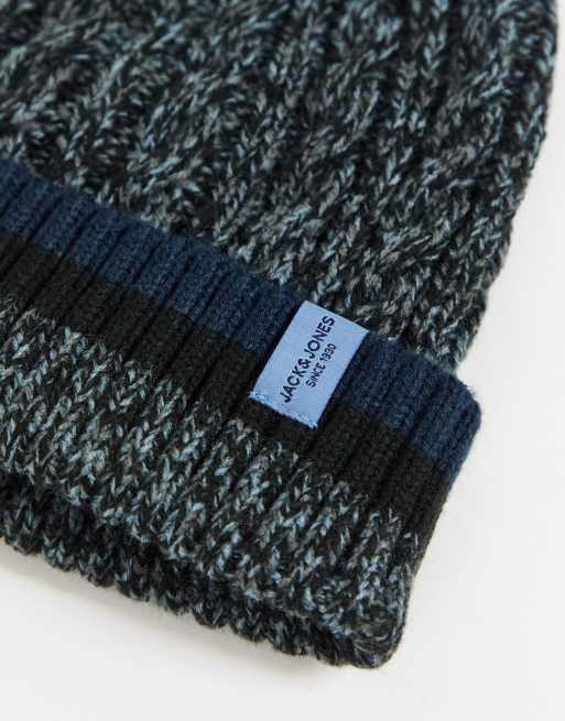 Caja de regalo de gorro con pompón y bufanda de color azul marino