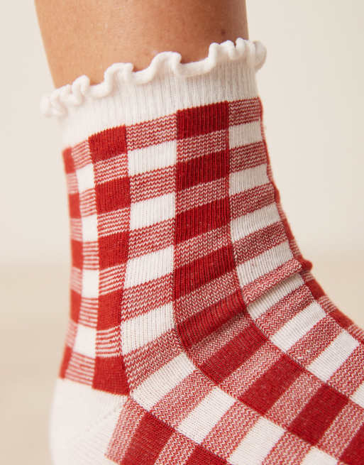 Calcetines a cuadros vichy rojos con borde de volantes de ASOS DESIGN, 2 de 3