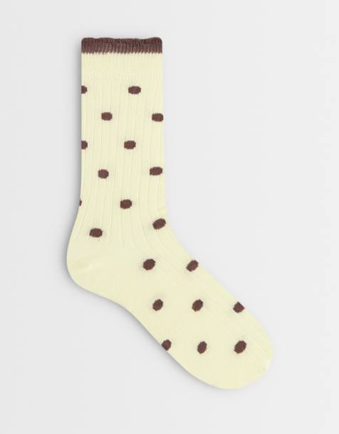 Calcetines amarillo crema con estampado de lunares marrones de ASOS DESIGN - view 1