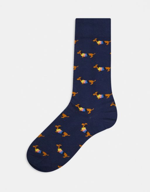 Calcetines azul marino con estampado de perros teckel de Paul Smith