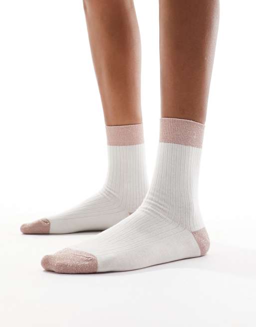 Calcetines blanco hueso con bordes rosa claro metalizado de mezcla de algodón de & Other Stories