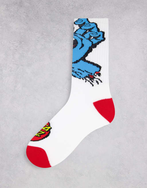 Calcetines blancos con diseño de mano gritando de Santa Cruz