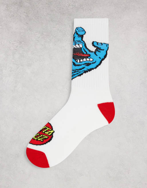 Calcetines blancos con diseño de mano gritando de Santa Cruz