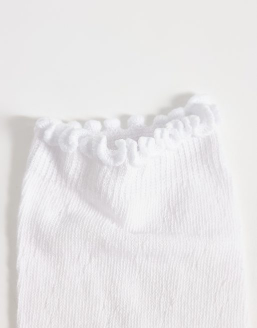 Calcetines blancos con ribete de volante de punto pointelle de Pieces, 2 de 3