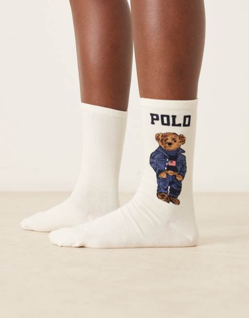 Calcetines color crema con logo de oso de Polo Ralph Lauren
