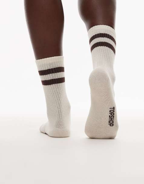 Calcetines color crema de estilo deportivo con rayas marrón chocolate de canalé de Topshop - view 1