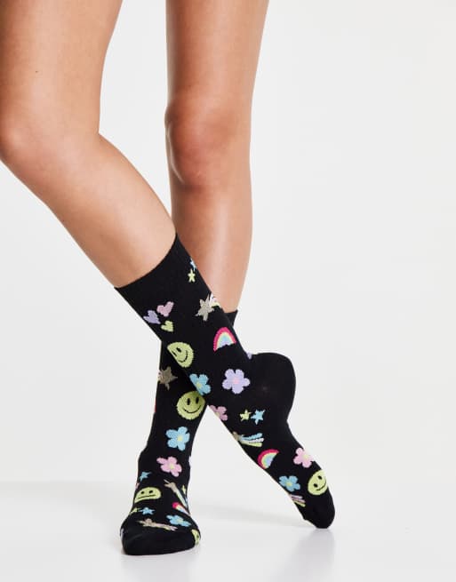 Calcetines de media caña negros con estampado de estilo años 90 de ASOS DESIGN, 2 de 4