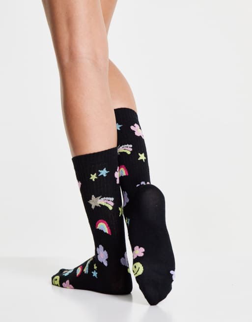 Calcetines de media caña negros con estampado de estilo años 90 de ASOS DESIGN, 3 de 4