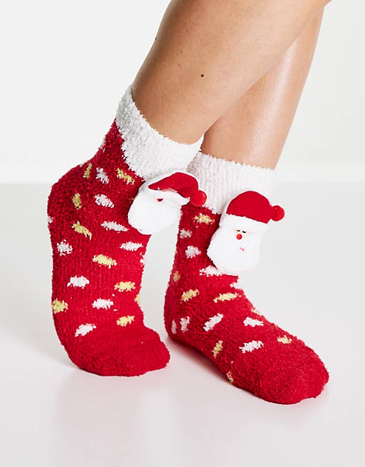 Zapatos Correo aéreo Gran roble Calcetines de Navidad con estampado de lunares y detalle de Papá Noel 3D de  Loungeable | ASOS